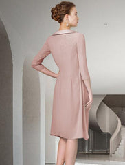 Two Piece Sheath / Column Mother of the Bride Dress Fall Wedding Guest Church Plus Size Elegant Jewel Neck Knee Length Chiffon Lace Half Sleeve Wrap Included Jacket Dresses