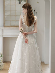 A-Line Sweetheart Neck Beige Lace Long Prom Dress, Beige Formal Dress