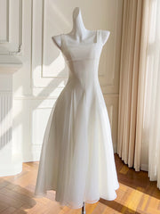 Simple A-Line Chiffon Short ivory Prom Dress, Simple ivory Bridesmaid Dress