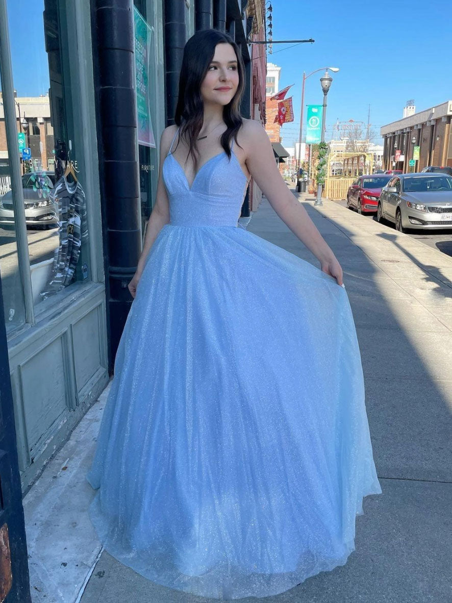 Simple backless tulle long prom dress, backless evening dress
