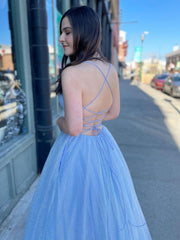 Simple backless tulle long prom dress, backless evening dress