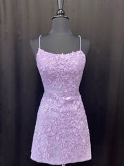 Simple purple lace short prom dress, purple homecoming dress
