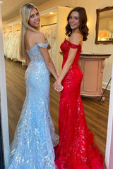 Off-the-Shoulder Sequin Lace Mermaid Long Dress with High Slit