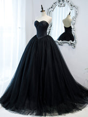 Black tulle long prom dress, black tulle formal dress