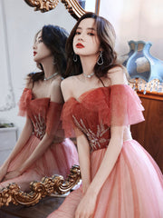 Burgundy tulle long prom dress, burgundy tulle formal dress