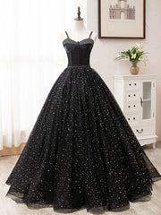 Black sweetheart tulle long prom dress black evening dress