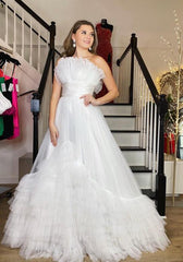 A-line Long Prom Dress with Ruffle Tiered Neck and Ruffle Tiered Skirt