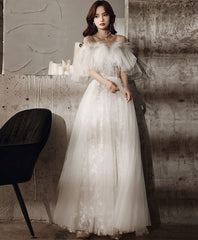 White sweetheart tulle prom dress white formal dress