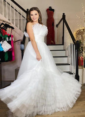 A-line Long Prom Dress with Ruffle Tiered Neck and Ruffle Tiered Skirt