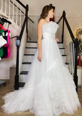 A-line Long Prom Dress with Ruffle Tiered Neck and Ruffle Tiered Skirt