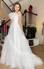 A-line Long Prom Dress with Ruffle Tiered Neck and Ruffle Tiered Skirt