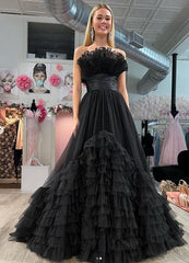 A-line Long Prom Dress with Ruffle Tiered Neck and Ruffle Tiered Skirt