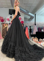 A-line Long Prom Dress with Ruffle Tiered Neck and Ruffle Tiered Skirt