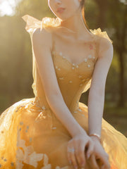 Simple A line tulle lace long prom dress, lace tulle formal dress