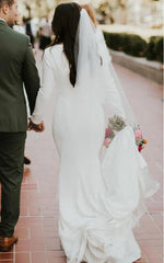 Satin Chapel Train Mermaid Long Sleeve Wedding Dress