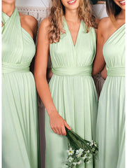Sheath / Column Bridesmaid Dress Halter Sleeveless Convertible Ankle Length Spandex with Pleats