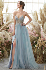 Lavender Tulle A-line Prom Dress with Beading Open Back Long Sexy