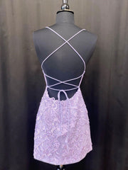 Simple purple lace short prom dress, purple homecoming dress