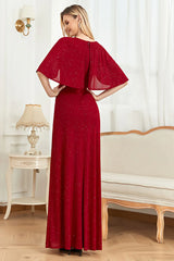 Glitter V-Neck Mother of the Bride Dress with Cape