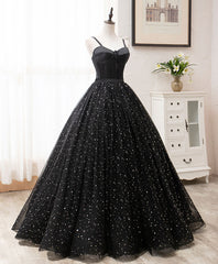 Black sweetheart tulle long prom dress black evening dress
