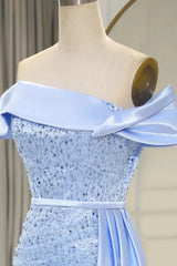Mermaid Long Prom Dress with Split Off The Shoulder Sparkly