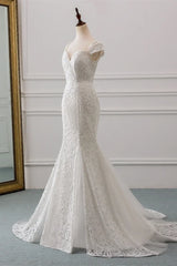 Mermaid Sweetheart Lace Long Wedding Dress Bride Gown Cap Sleeves
