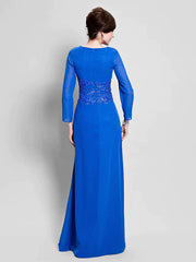 Mother of the Bride Dress Vintage Inspired Cowl Neck Floor Length Chiffon Long Sleeve with Appliques