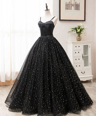 Black sweetheart tulle long prom dress black evening dress