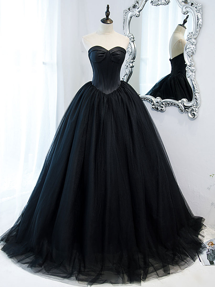 Black tulle long prom dress, black tulle formal dress