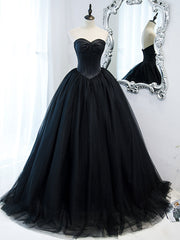 Black tulle long prom dress, black tulle formal dress