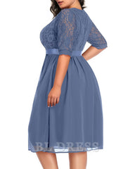 Plus Size A-line V Neck Lace Chiffon formal dresses Bridesmaid Dresses evening gown Prom Dress