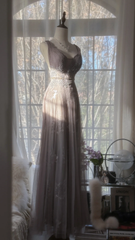 Vintage Light Purple Applique Design Romantic Chiffon Evening Dress Prom Dress HZ1024
