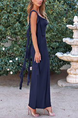 Navy Women's Summer Long Formal Prom Dress Sleeveless Ruffle Cocktail Party Maxi Bodycon Dresses