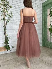 Simple sweetheart neck tulle prom dress, short bridesmaid dress
