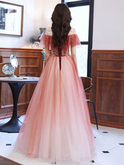 Burgundy tulle long prom dress, burgundy tulle formal dress