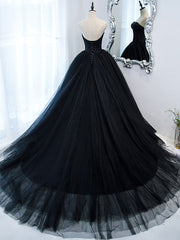 Black tulle long prom dress, black tulle formal dress
