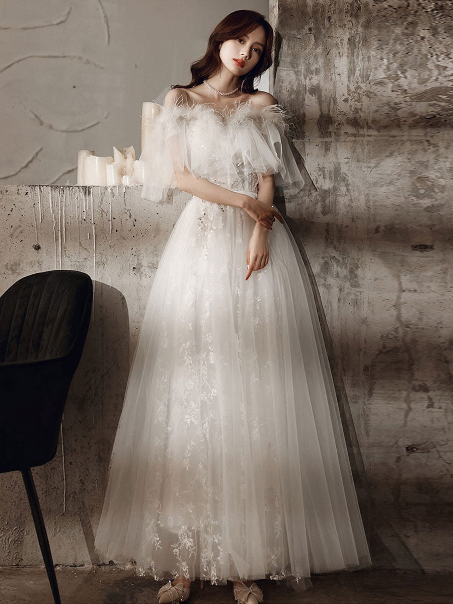 White sweetheart tulle prom dress white formal dress