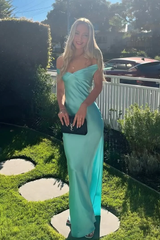 Classy Mermaid Off The Shoulder Yellow Satin Long Evening Dress Prom Dresses SD2063