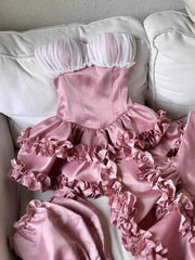 Cute Ball Gown Strapless Pink Party Dresses Short Formal Homecoming Dresses Night Chic Elegant Short Dresses Cocktail Dress 16th Birthday Outfits Hoco Dresses DH2759