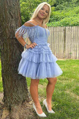 Off The Shoulder Pleated Tiered Tulle Party Dress,Pretty Homecoming Dress SH641