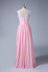 V-Neck Sleeveless A-Line Long Bridesmaid Dresses