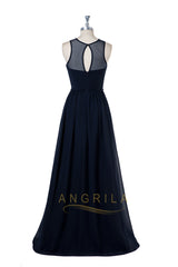 Sleeveless Dark Navy Long Bridesmaid Dresses