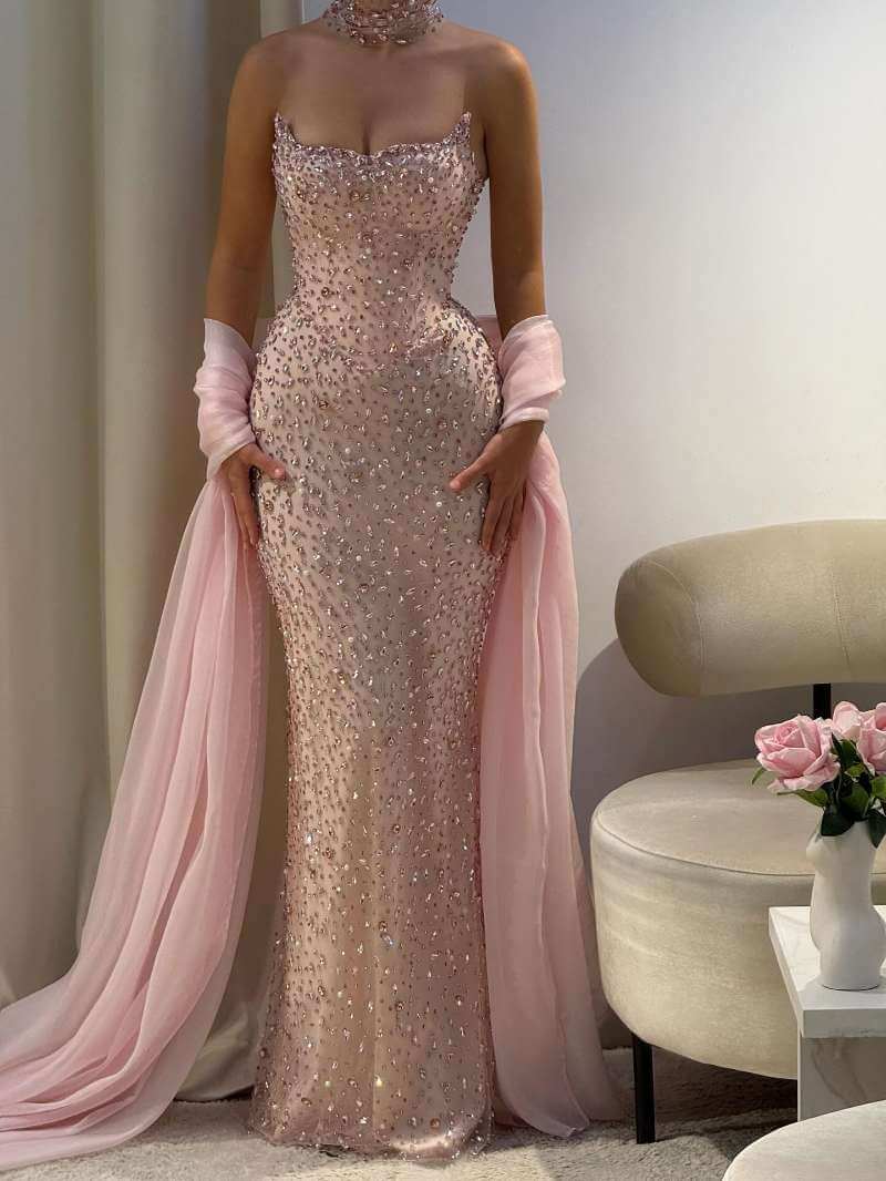 Prom Dresses Extravagant Long Strapless Corset Formal Dress with Crystal