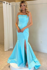 Yellow Strapless Ruffle Trumpet Long Gown with Slit