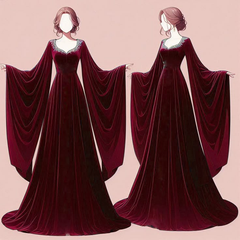Elegant Burgundy Long Sleeves A-Line Velvet Long Formal Evening Dress, HZ0319