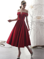 Simple burgundy satin short prom dress burgundy cocktail dress