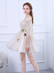 Champagne tulle short prom dress, champagne tulle homecoming dress