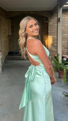 Mermaid Sexy Backless Satin formal dresses Bridesmaid Dresses evening gown Prom Dress