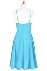 Pool Blue Halter Spaghetti Straps Short Bridesmaid Dress