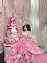 Pink Strapless A-Line Ruffles Layered Quinceanera Dress Lovely Birthday Ball Gown, HZ0319
